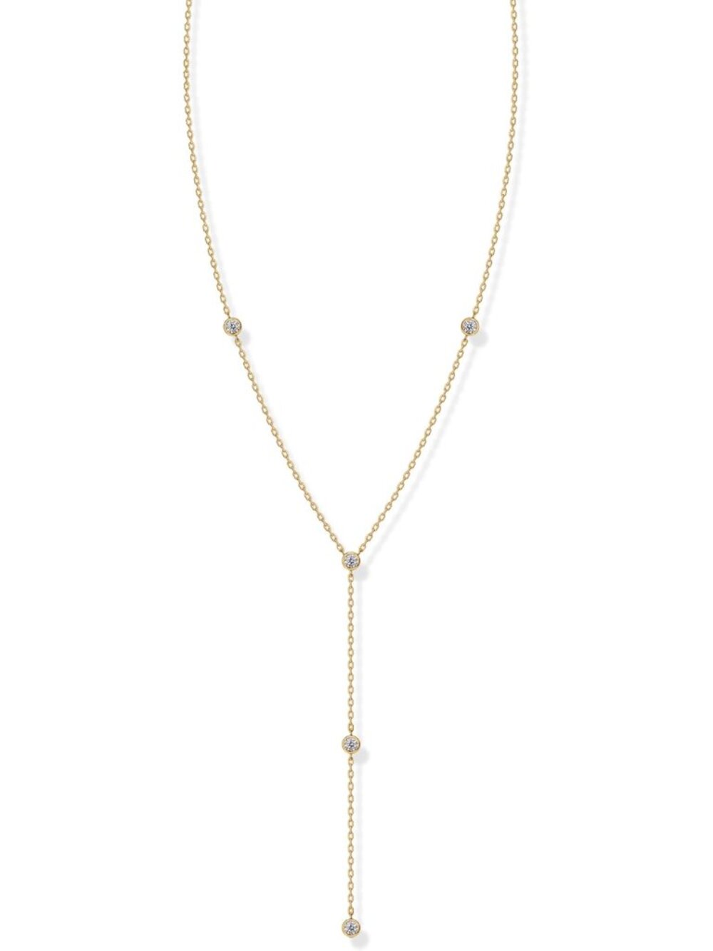 14K Gold Plated Drop Lariat Chain for Women - Gold Cubic Zirconia Long Necklace
